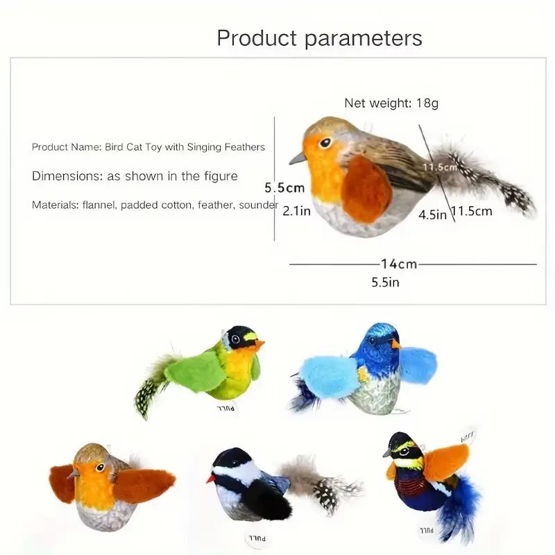 Interactive Plush Bird Cat Toys with Realistic Sounds - Feathered and Battery-Free Cartoon Design Toys for Indoor Cats