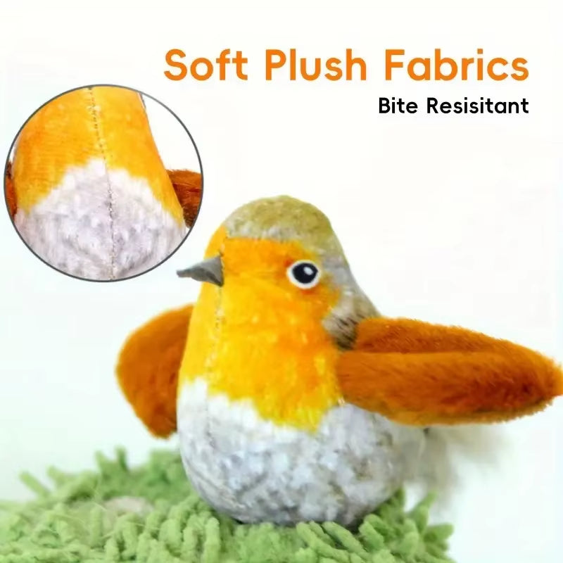 Interactive Plush Bird Cat Toys with Realistic Sounds - Feathered and Battery-Free Cartoon Design Toys for Indoor Cats